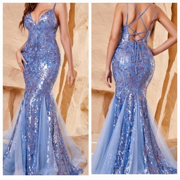 Blue Party Contrast Mesh Contrast Sequin, CRISS Cross Tie Back Cami Lux… - Picture 1 of 9